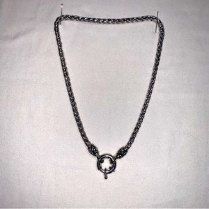 Silver Necklace with Double Row Charm Chain Necklace 17" Lobster Clasp